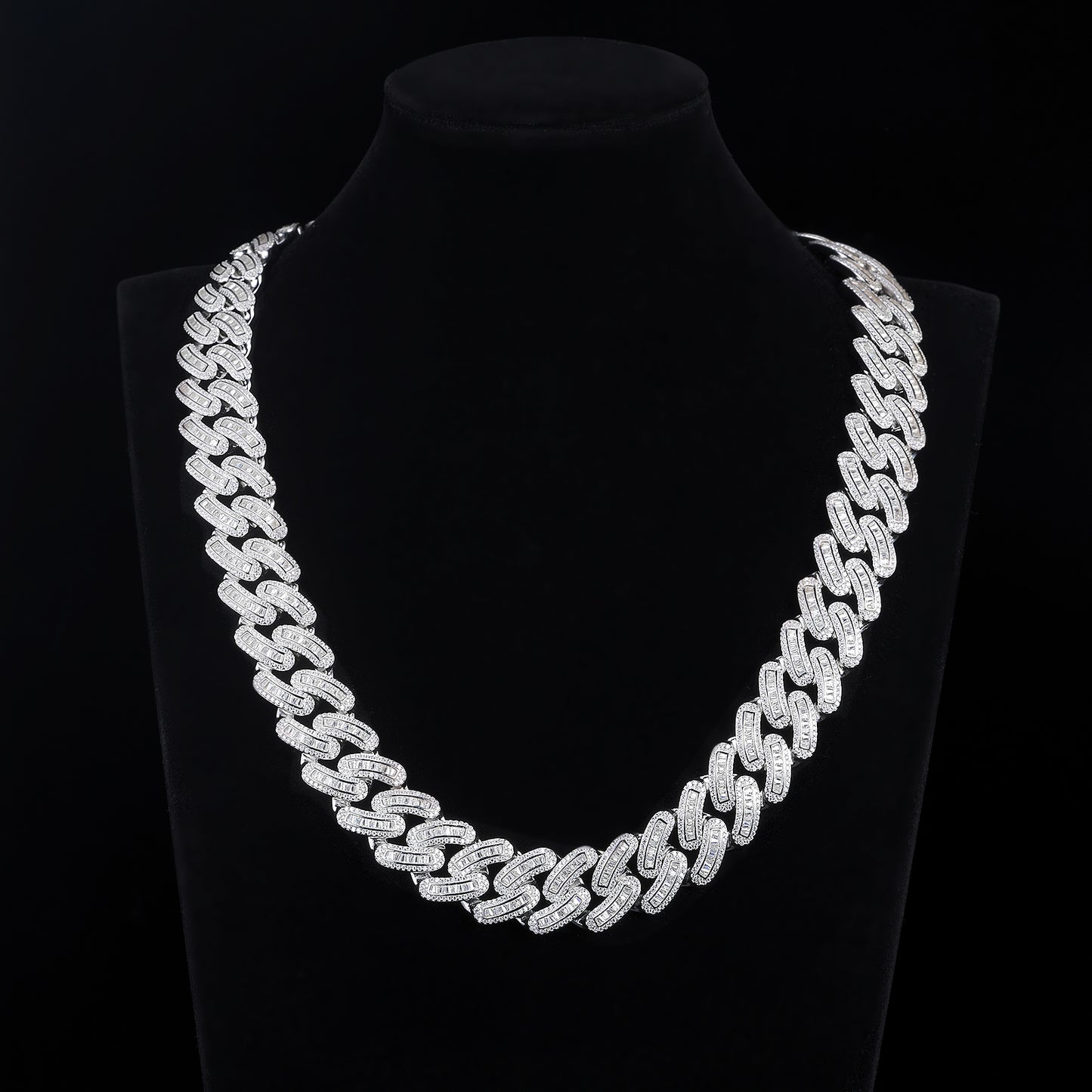 MOISSANITE Miami Baguette Chain 18mm 22"24"26"28 inches Cuban Link Chain Necklace, Solid 925 Sterling Silver, Lengths, PASSES DIAMOND Tester