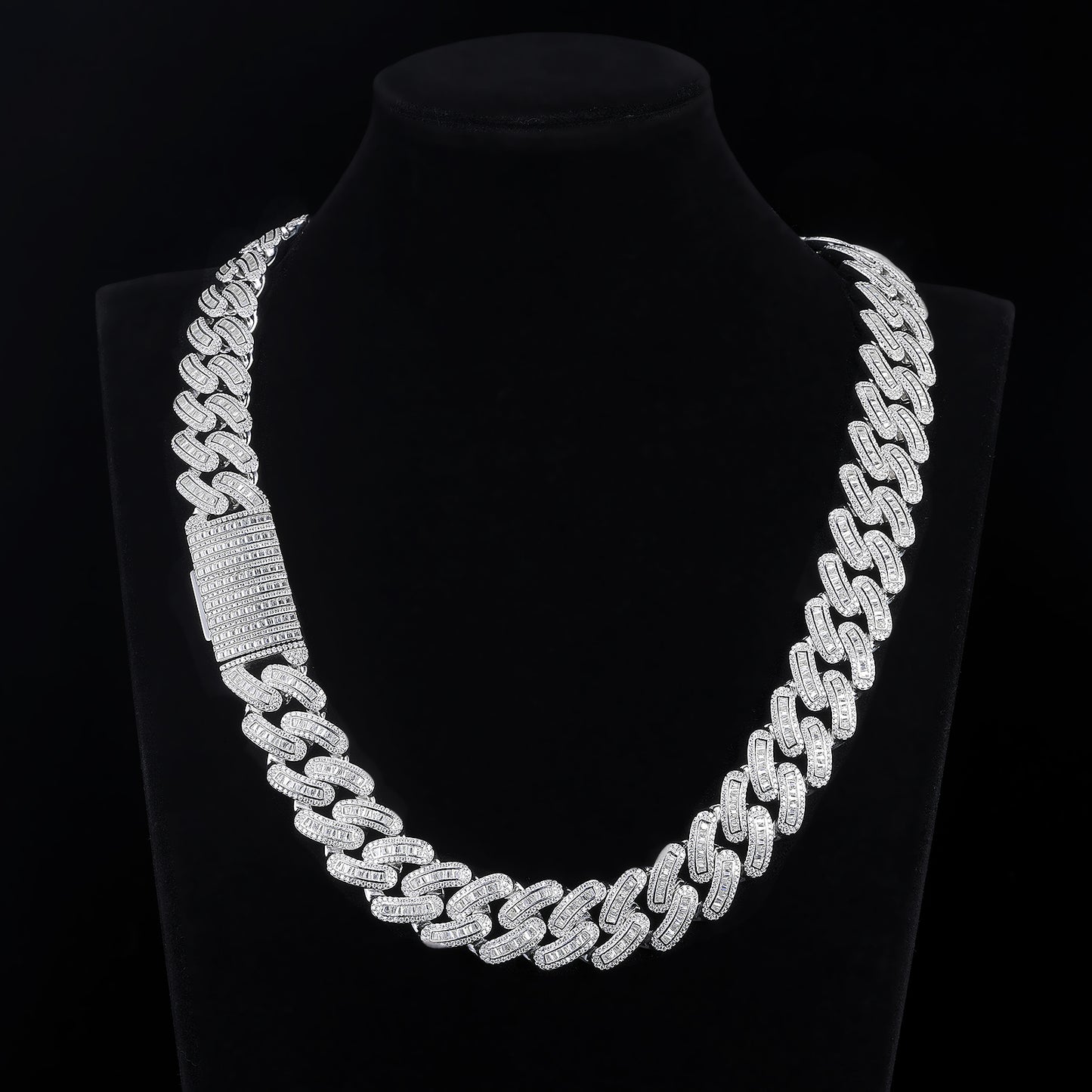 MOISSANITE Miami Baguette Chain 18mm 22"24"26"28 inches Cuban Link Chain Necklace, Solid 925 Sterling Silver, Lengths, PASSES DIAMOND Tester