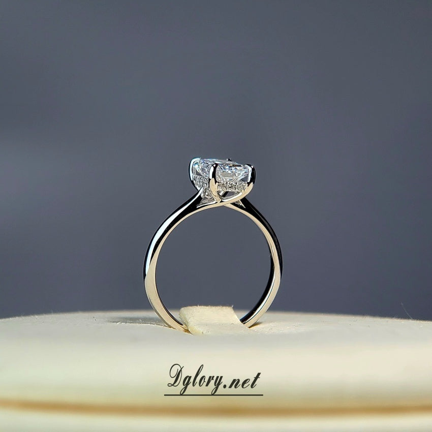 Lab Created Diamond Engagement Ring, 14K, 1.5 CT, E VS1, Lab Radiant Cut, IGI Certified, 6-Prong Ring, Twisted Cathedral Setting Hidden Halo (ST 0016)