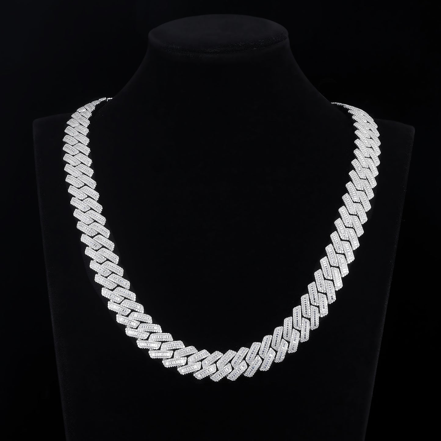 MOISSANITE Prong Baguette Hiphop Chain 15mm 22"24 inches Cuban Link Chain Necklace, Solid 925 Sterling Silver, Lengths,PASSES DIAMOND Tester