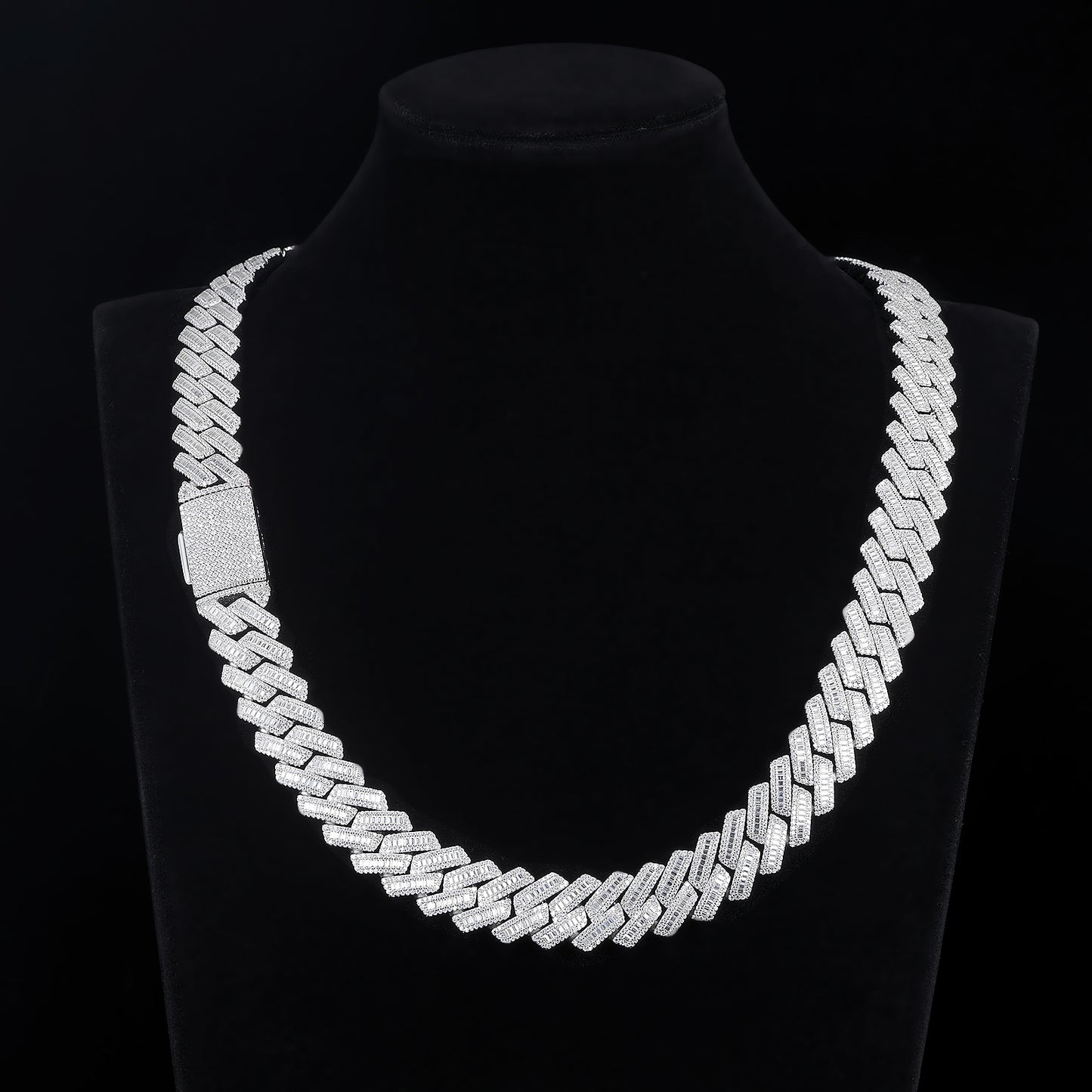 MOISSANITE Prong Baguette Hiphop Chain 15mm 22"24 inches Cuban Link Chain Necklace, Solid 925 Sterling Silver, Lengths,PASSES DIAMOND Tester
