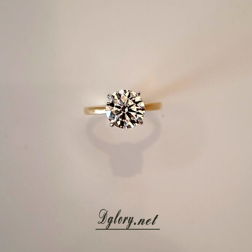 Lab Grown Created Diamond Engagement Ring, 14K, 2.5 CT, E VS1, Lab Round Cut, IGI Certified 2-tone Cathedral Setting Hidden Halo over Prongs   (ST 0020)