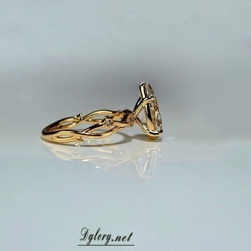 2.5CT, F VS1, Lab Pear Cut, 14K, Lab Grown Created Diamond Engagement Ring, Water Drop Shape, IGI Certified, Twisted Band 1 Lab Either Side(ST 0022)