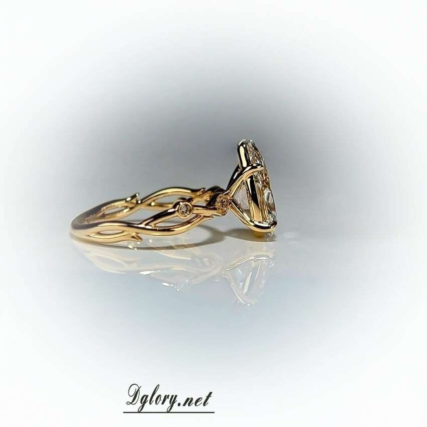 2.5CT, F VS1, Lab Pear Cut, 14K, Lab Grown Created Diamond Engagement Ring, Water Drop Shape, IGI Certified, Twisted Band 1 Lab Either Side(ST 0022)