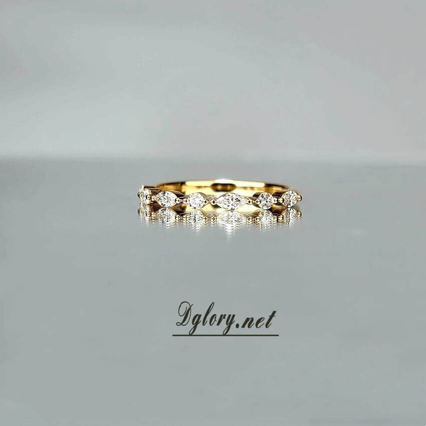 Solid 14K Yellow Gold 0.36TCW EF VS Lab Grown Created Diamond Band For Her,Marquise Anniversary Gift for Wife, Women Band,Wedding Ring Band