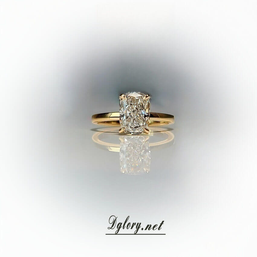 14K, 2 CT, D VS1, Lab Cushion Cut, Lab Grown Created Diamond Engagement Ring, IGI Certified, Plain Band Hidden Halo , Lab Cushion, Gift 4Her (ST 0023)