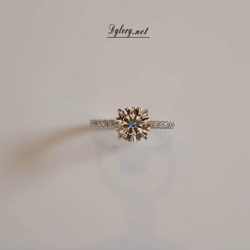 Lab Diamond Engagement Ring, 14K , 1.5CT, D VS1, Lab Round Cut, IGI Certified, Lab Created Engagement Ring, Peved Band Hidden Halo Gift 4Her   (ST 0013)