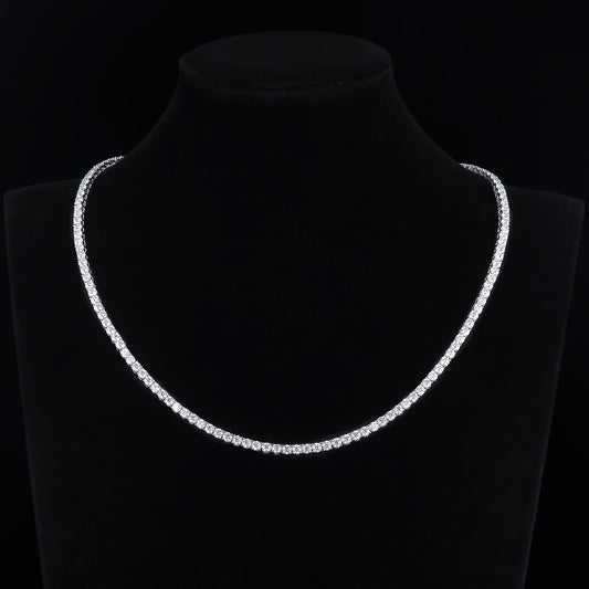 3mm 4-Prong Moissanite Necklace D VVS1 Tennis Chain Choker S925 Sterling Silver Handset, Moissanite Tennis Necklace, Passes Diamond Tester