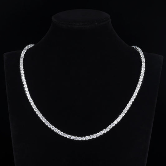 4mm 4-Prong Moissanite Necklace D VVS1 Tennis Chain Choker 925 Sterling Silver Prong Set, Tennis Necklace Moissanite , Passes Diamond Tester
