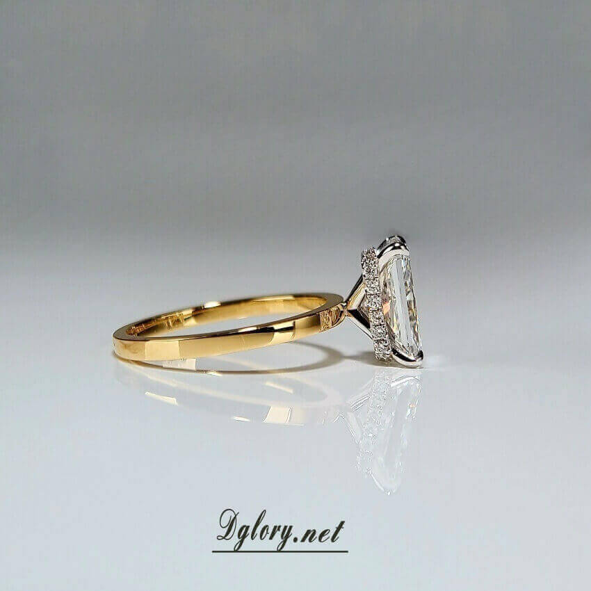 14K White & Yellow Gold, 2-Tone, 3 CT, F VVS2, Radiant Cut, IGI , Flat Plain Band, Lab Grown Diamond Engagement Ring,Hidden Halo Over Prongs (ST 0003)