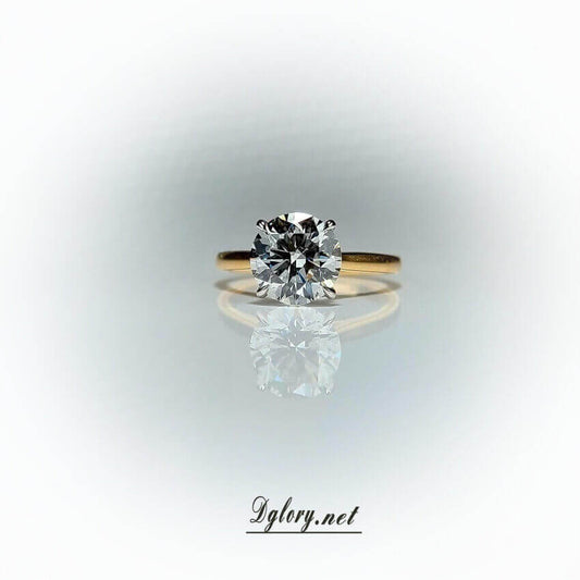 Lab Grown Created Diamond Engagement Ring, 14K, 2.5 CT, E VS1, Lab Round Cut, IGI Certified 2-tone Cathedral Setting Hidden Halo over Prongs   (ST 0020)