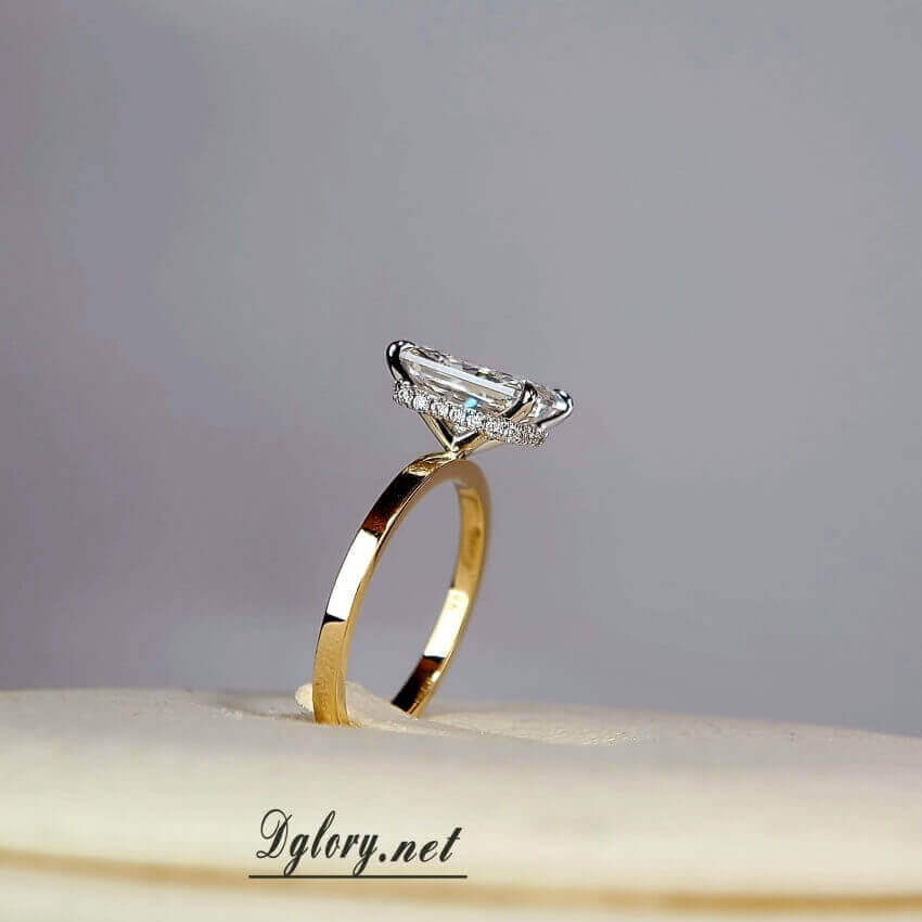 14K White & Yellow Gold, 2-Tone, 3 CT, F VVS2, Radiant Cut, IGI , Flat Plain Band, Lab Grown Diamond Engagement Ring,Hidden Halo Over Prongs (ST 0003)