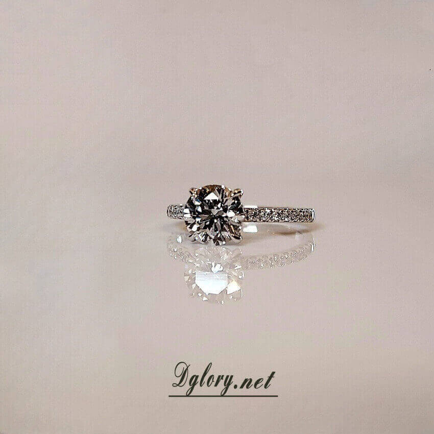 Lab Diamond Engagement Ring, 14K , 1.5CT, D VS1, Lab Round Cut, IGI Certified, Lab Created Engagement Ring, Peved Band Hidden Halo Gift 4Her   (ST 0013)