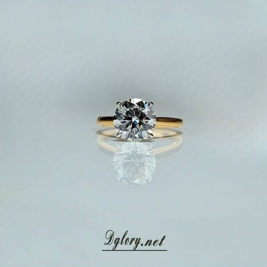 Lab Grown Created Diamond Engagement Ring, 14K, 2.5 CT, E VS1, Lab Round Cut, IGI Certified 2-tone Cathedral Setting Hidden Halo over Prongs   (ST 0020)