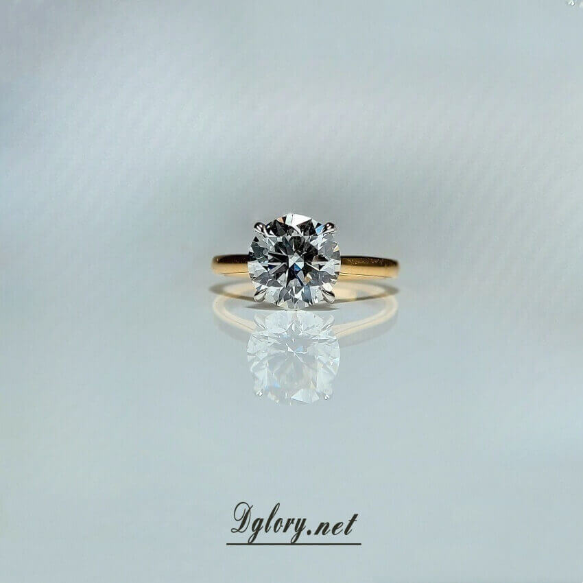 Lab Grown Created Diamond Engagement Ring, 14K, 2.5 CT, E VS1, Lab Round Cut, IGI Certified 2-tone Cathedral Setting Hidden Halo over Prongs   (ST 0020)
