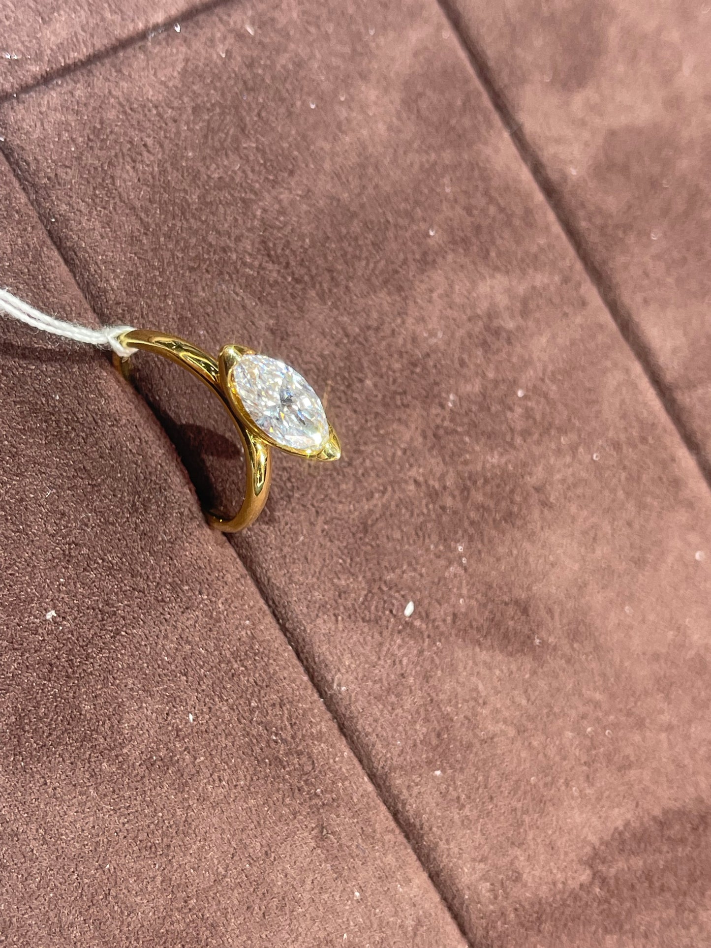 Tiktok livestream 14K Gold Solitaire Marquise east west Ring E VVS2
