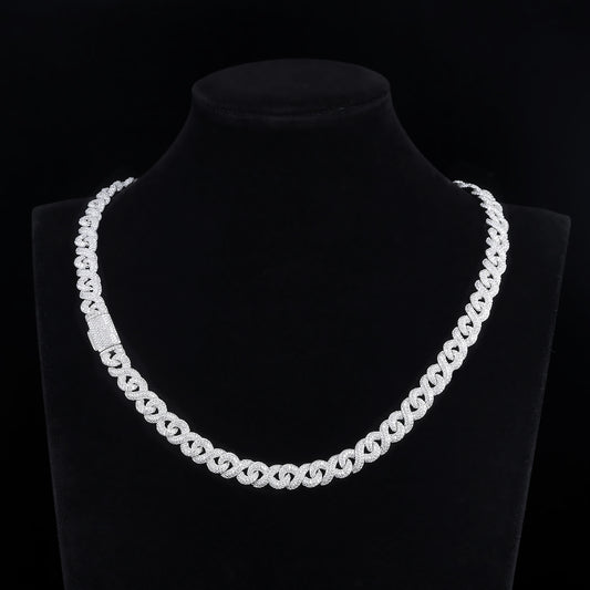 MOISSANITE Miami 8 Link 8mm Rounded Prong Miami Cuban Link Chain Necklace Bracelet, Solid 925 Sterling Silver,Lengths,PASSES DIAMOND Tester