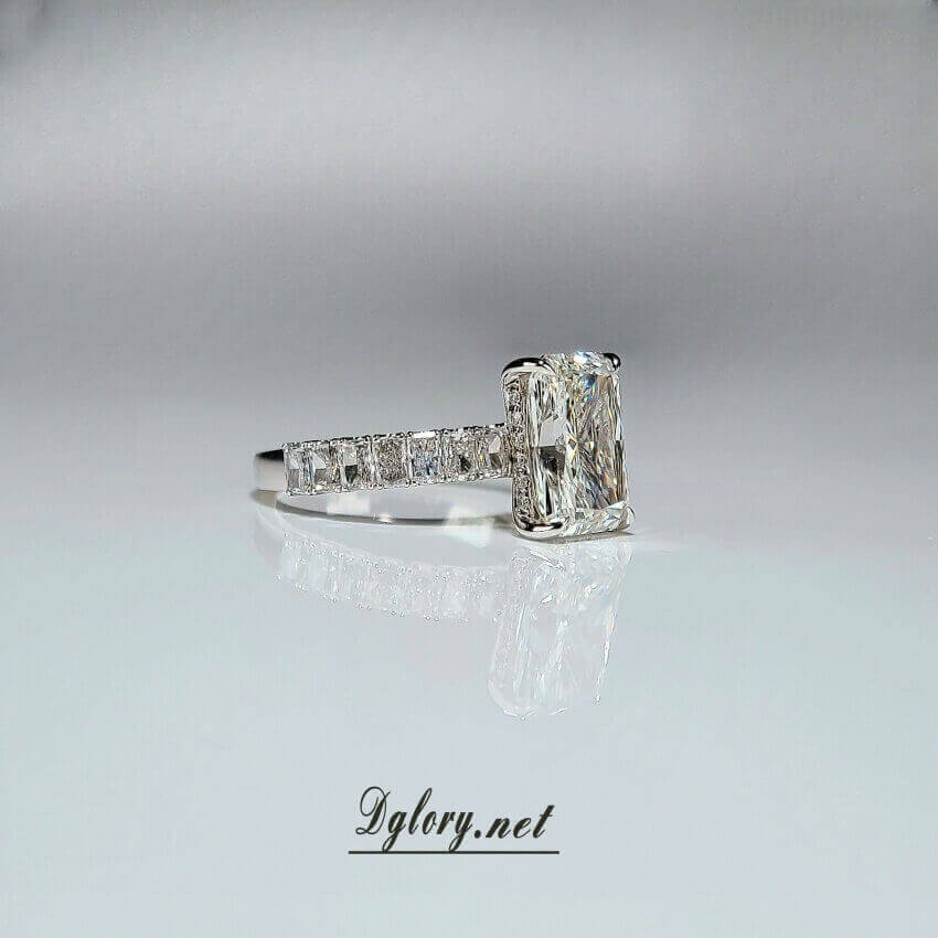 Lab Grown Diamond Ring,14K Gold 3.5 CT, F VS1, Radiant Cut Lab Diamond Engagement Ring,IGI Certified, Hidden Halo 2*3mm ,Lab Radiant Half Band (ST 0004)