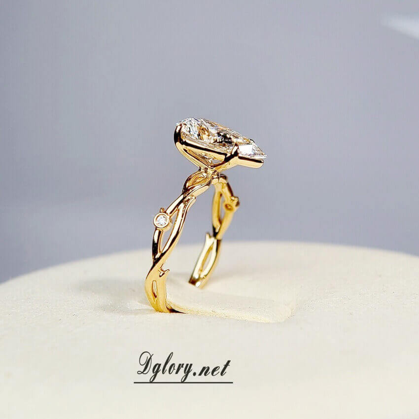2.5CT, F VS1, Lab Pear Cut, 14K, Lab Grown Created Diamond Engagement Ring, Water Drop Shape, IGI Certified, Twisted Band 1 Lab Either Side(ST 0022)
