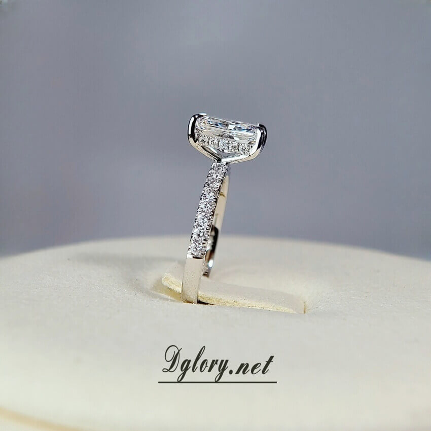 Lab Grown Diamond Ring , 2 CT , E VS1, Radiant Cut Lab Diamond Engagement Ring , Lab Created Diamond Ring IGI Certified , Hidden Halo (ST 0001)