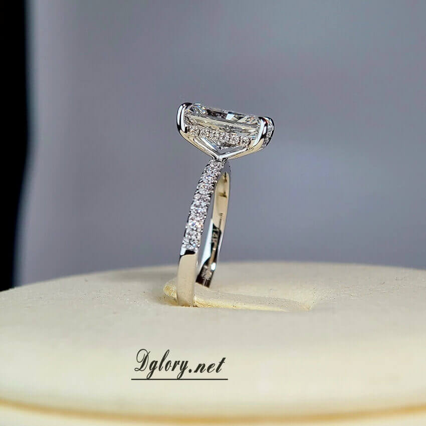 Lab Grown Diamond Engagement Ring, 14K White Gold, 4 CT, F VS1, Radiant Cut, IGI , Lab Created Radiant Ring, Engagement, Side Hidden Halo (ST 0005)