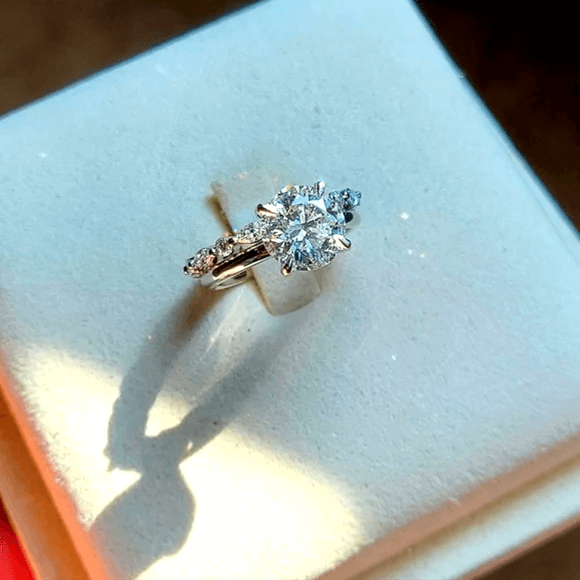Solid 14k Gold 2.6ct (E VVS2) Lab Round Diamond Ring and Lab Marquise/Round Diamond Band( RO 835 )