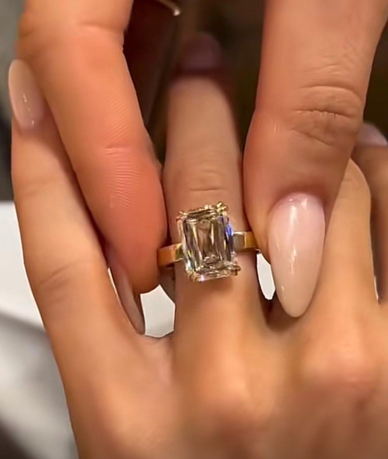 TIKTOK LIVESTREAM 500 deposit 14K yellow gold 5ct Ashoka E VS1 Flat band 3mm single prong two tone High setting Size 6.5