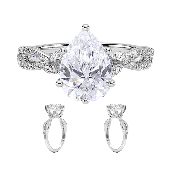 Luxe Willow Twisted Band 6 Prongs 2.5ct E VVS2 Pear Cut Water Drop Lab Diamond Engagement Ring  (PE 6122)