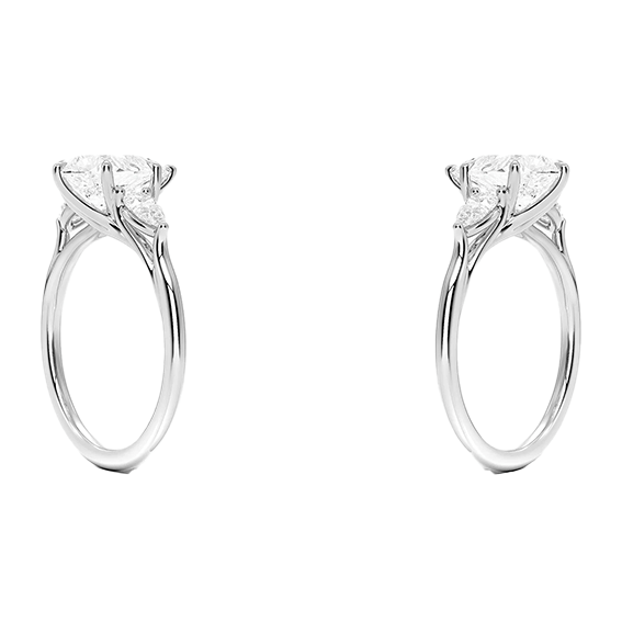14K Gold Three Stone Pear Cut Shape 2ct E VVS2  Lab Diamond Engagement Ring (PE 1120)
