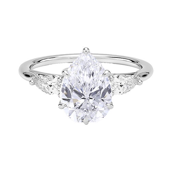 14K Gold Three Stone Pear Cut Shape 2ct E VVS2  Lab Diamond Engagement Ring (PE 1120)