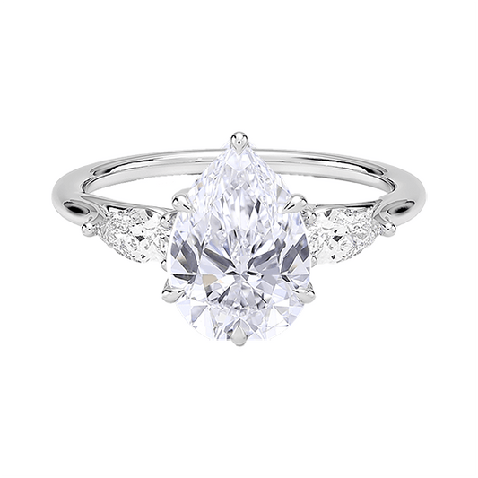 14K Gold Three Stone Pear Cut Shape 2ct E VVS2  Lab Diamond Engagement Ring (PE 1120)
