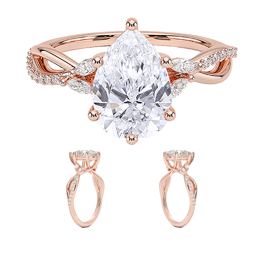 Luxe Willow Twisted Band Six ProngS 2ct E VVS2 Pear Cut Water Drop Lab Diamond Engagement ring(PE 6121)