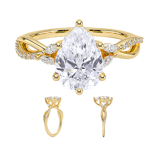 Luxe Willow Twisted Band Six ProngS 2ct E VVS2 Pear Cut Water Drop Lab Diamond Engagement ring(PE 6121)