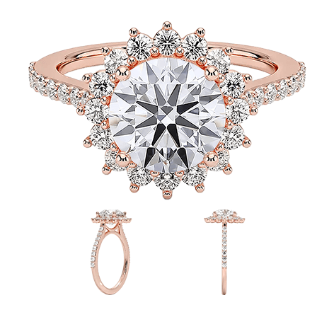 Sunflower Halo Lab Diamond Engagement Ring Round Brilliant Cut 1.5ct (RD 1149)