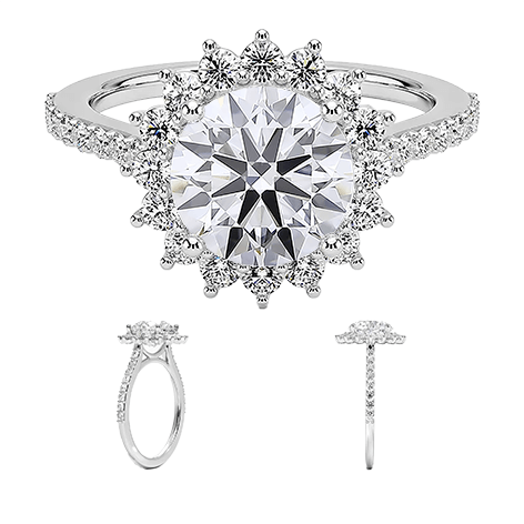 Sunflower Halo Lab Diamond Engagement Ring Round Brilliant Cut 1.5ct (RD 1149)