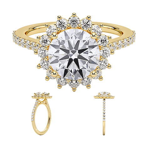 Sunflower Halo Lab Diamond Engagement Ring Round Brilliant Cut 1.5ct (RD 1149)