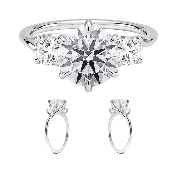 Three Stone 2ct E VVS2 Round Brilliant Cut Six Prong Lab Diamond Ring (RD 1147)