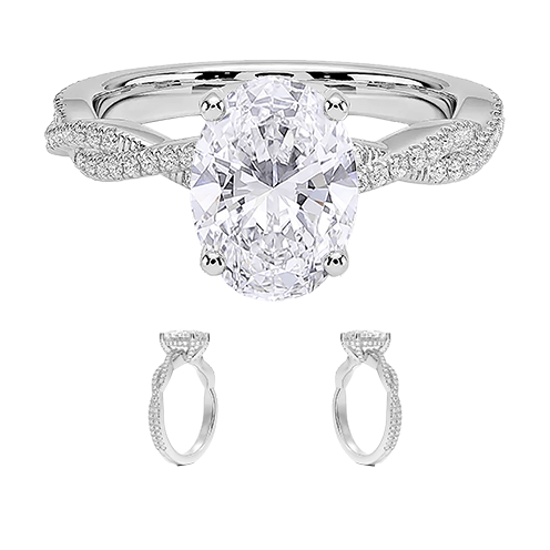 Adorned Luxe Petite Twisted Vine Hidden Halo Diamond Engagement Ring Oval Cut 2ct E VVS2 (OV 3136)