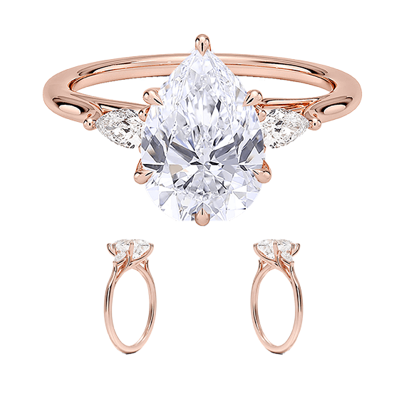 14K Gold Three Stone Pear Cut Shapeb 1.5ct D VVS2 Lab Diamond Engagement Ring (PE 1121)
