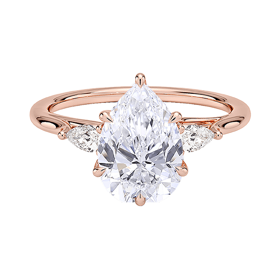 14K Gold Three Stone Pear Cut Shapeb 1.5ct D VVS2 Lab Diamond Engagement Ring (PE 1121)