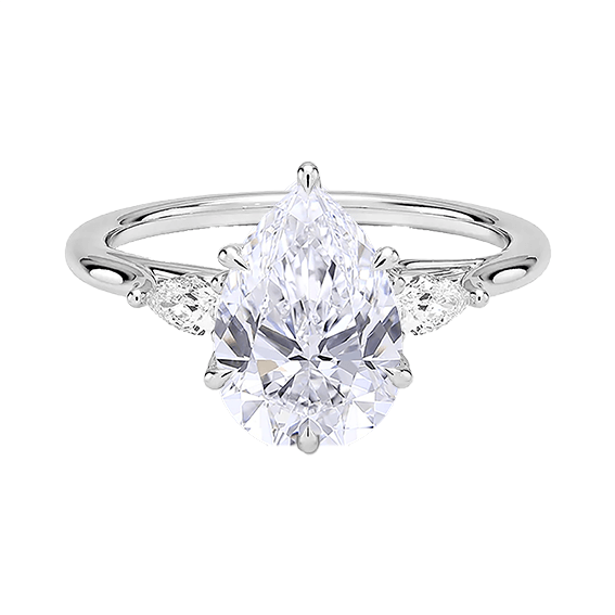14K Gold Three Stone Pear Cut Shapeb 1.5ct D VVS2 Lab Diamond Engagement Ring (PE 1121)