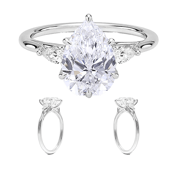 14K Gold Three Stone Pear Cut Shapeb 1.5ct D VVS2 Lab Diamond Engagement Ring (PE 1121)
