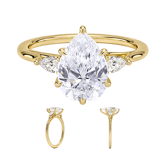 14K Gold Three Stone Pear Cut Shapeb 1.5ct D VVS2 Lab Diamond Engagement Ring (PE 1121)