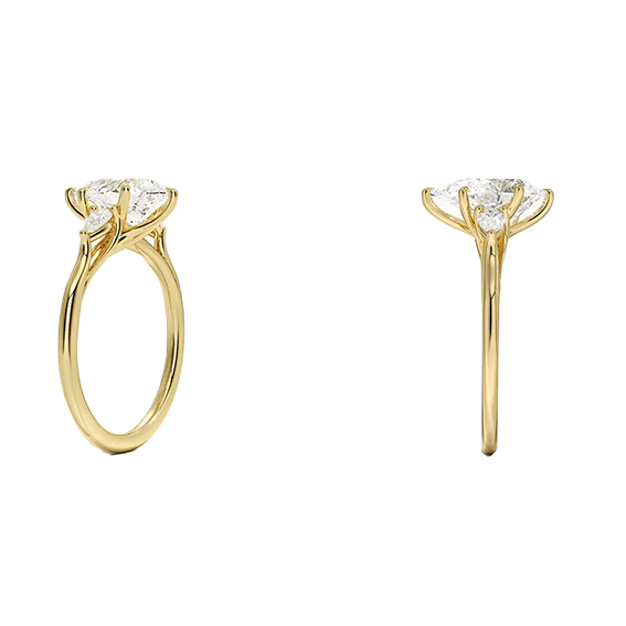 14K Gold Three Stone Pear Cut Shapeb 1.5ct D VVS2 Lab Diamond Engagement Ring (PE 1121)