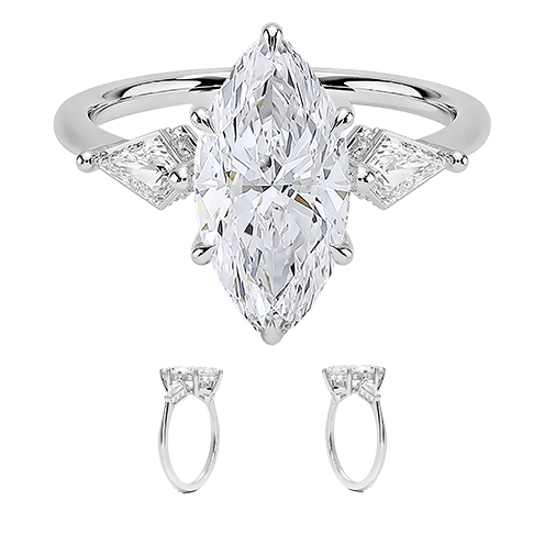 Luxe 2ct E VVS2 Three Stone Hidden Accent Diamond Engagement Ring Marquise Cut (MAR 8128)