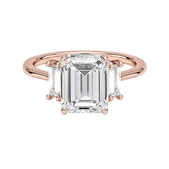 Vertical Baguette Three Stone Diamond Engagement Ring Emerald Cut 4ct (EM 4139)
