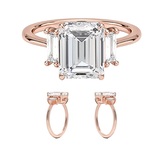 Vertical Baguette Three Stone Diamond Engagement Ring Emerald Cut 4ct (EM 4139)