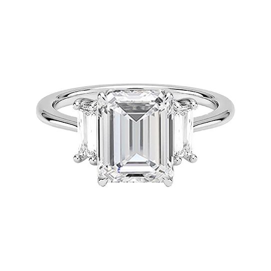 Vertical Baguette Three Stone Diamond Engagement Ring Emerald Cut 4ct (EM 4139)