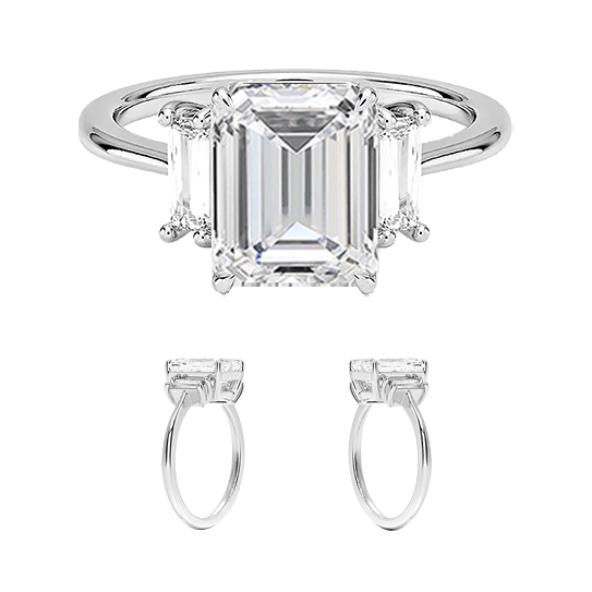 Vertical Baguette Three Stone Diamond Engagement Ring Emerald Cut 4ct (EM 4139)