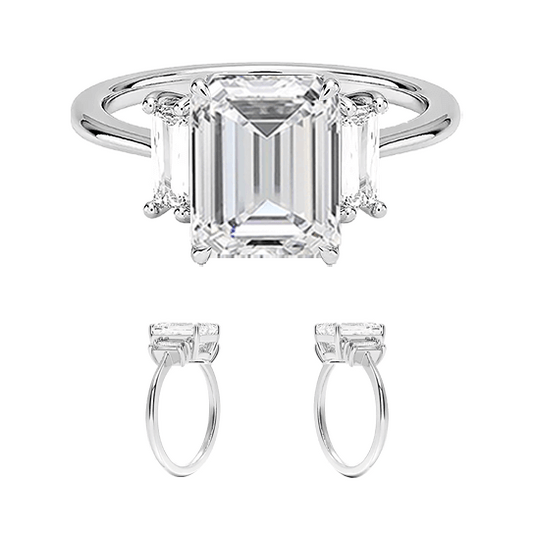 Vertical Baguette Three Stone Diamond Engagement Ring Emerald Cut 4ct (EM 4139)